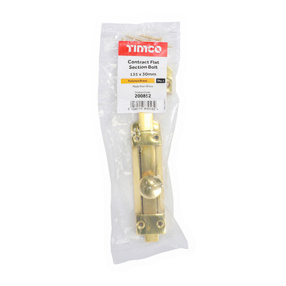 TIMCO Contract Flat Section Bolt Polished Brass - 135 x 30mm - Image