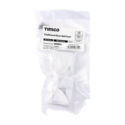 TIMCO Traditional Door Bell Push - Satin Chrome - 80 x 31mm - Image