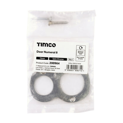 TIMCO Door Numeral 8 - Satin Chrome - 75mm - Image