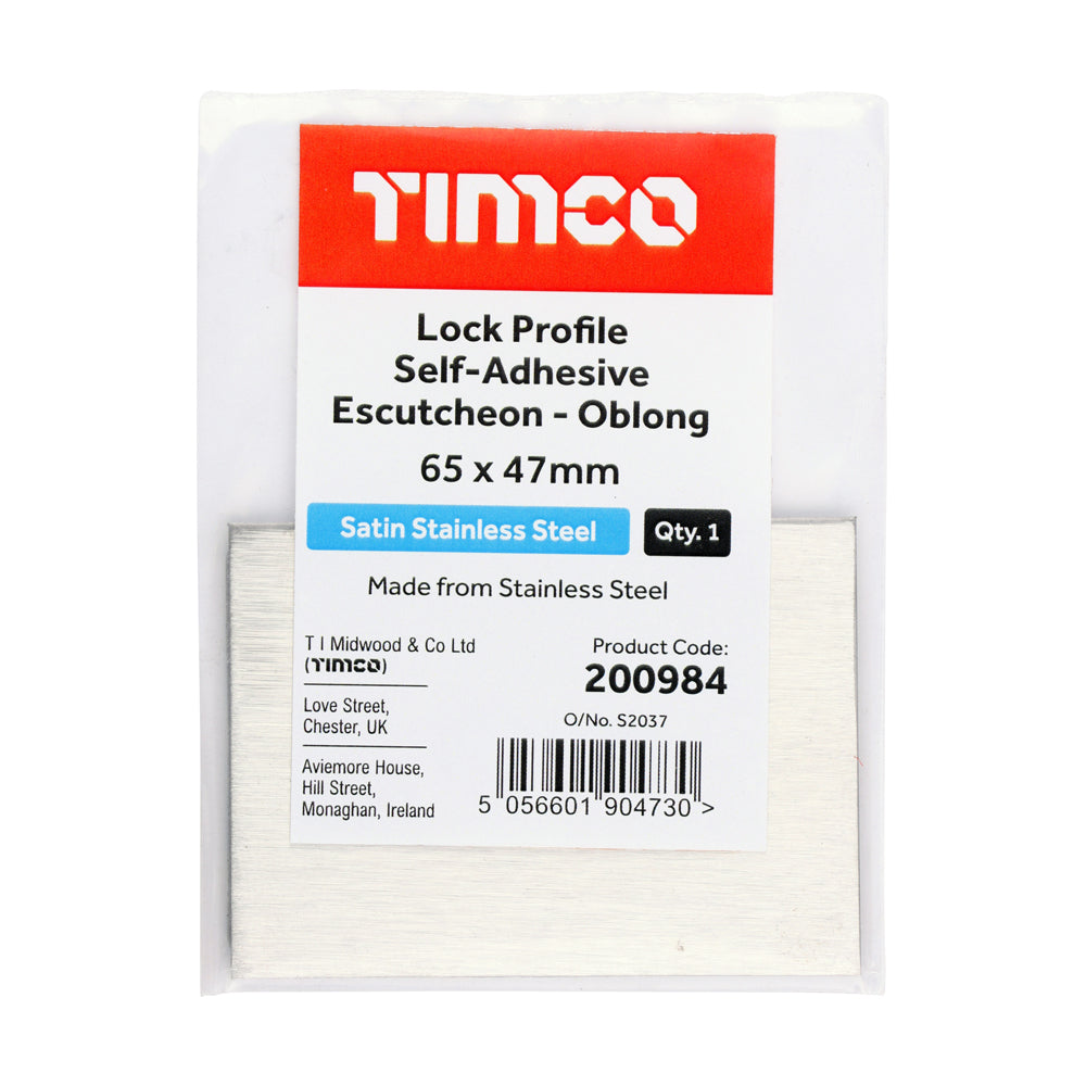 TIMCO Lock Profile Self-Adhesive Escutcheon - Oblong - Satin Stainless Steel - 65 x 47mm - Image