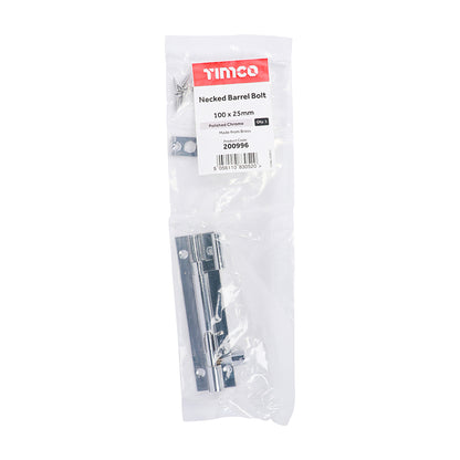 TIMCO Necked Barrel Bolt Polished Chrome - 100 x 25mm - Image