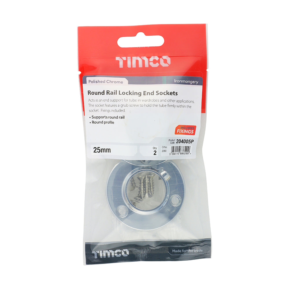 TIMCO Locking End Socket For Round Tube Polished Chrome - 25mm - Image