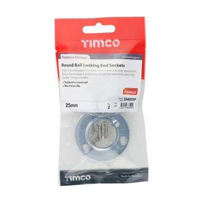 TIMCO Locking End Socket For Round Tube Polished Chrome - 25mm - Image