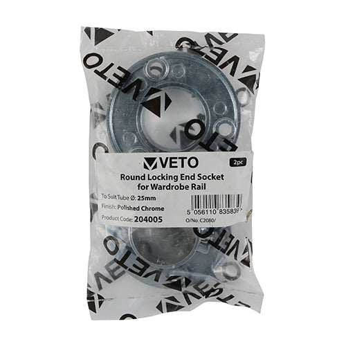 TIMCO Locking End Socket For Round Tube Polished Chrome - 25mm - Image