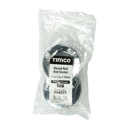 TIMCO End Socket For Round Tube Polished Chrome - 25mm - Image