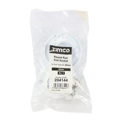 TIMCO End Socket For Round Tube White - 25mm - Image
