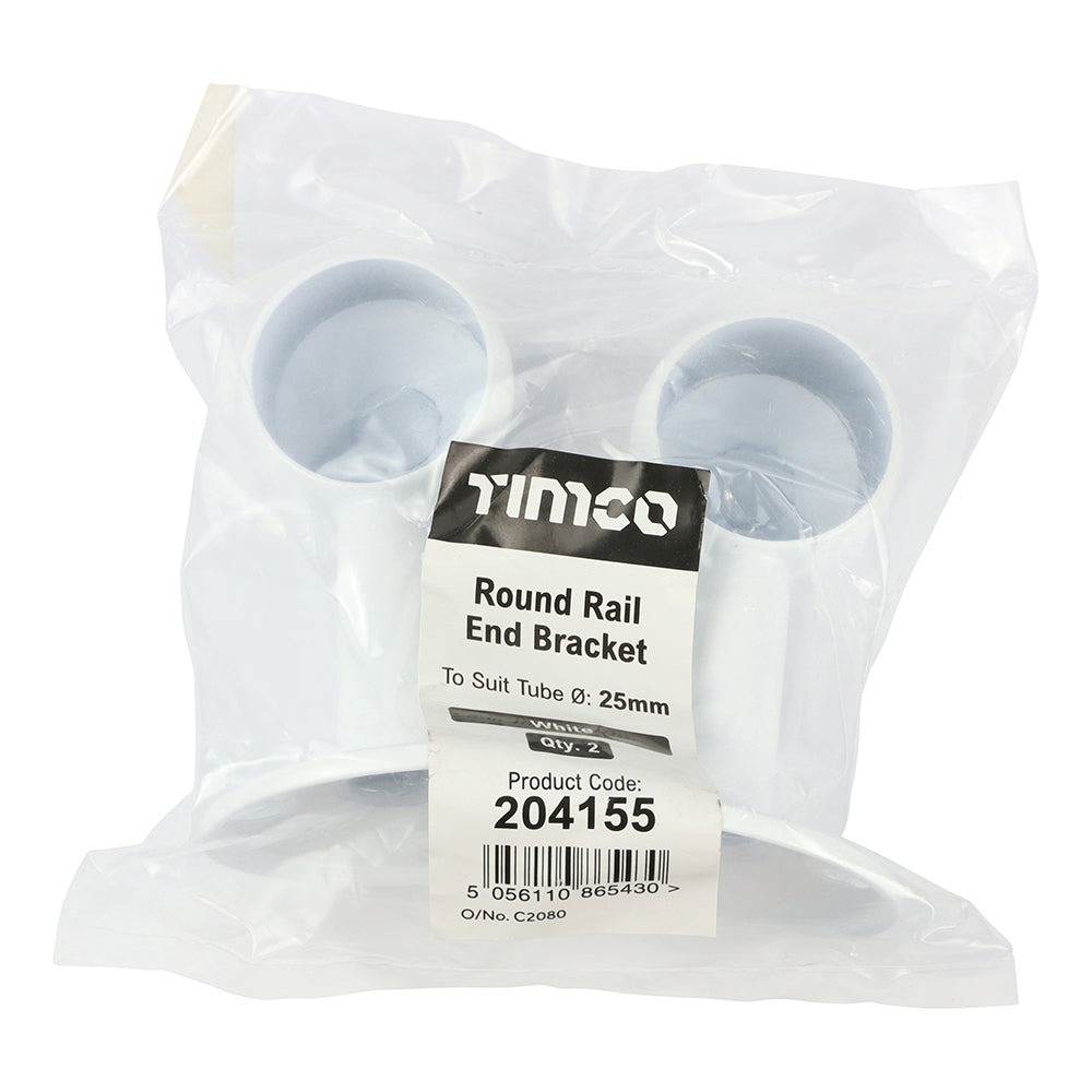 TIMCO End Bracket For Round Tube White - 25mm - Image