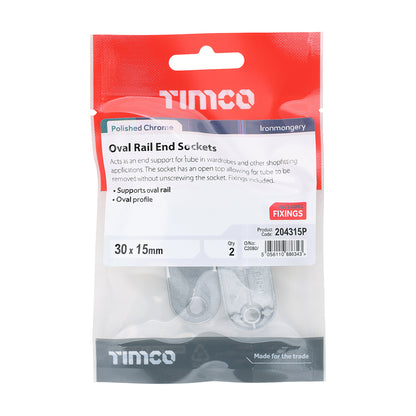 TIMCO End Socket For Oval Tube Polished Chrome - 30 x 15 - Image