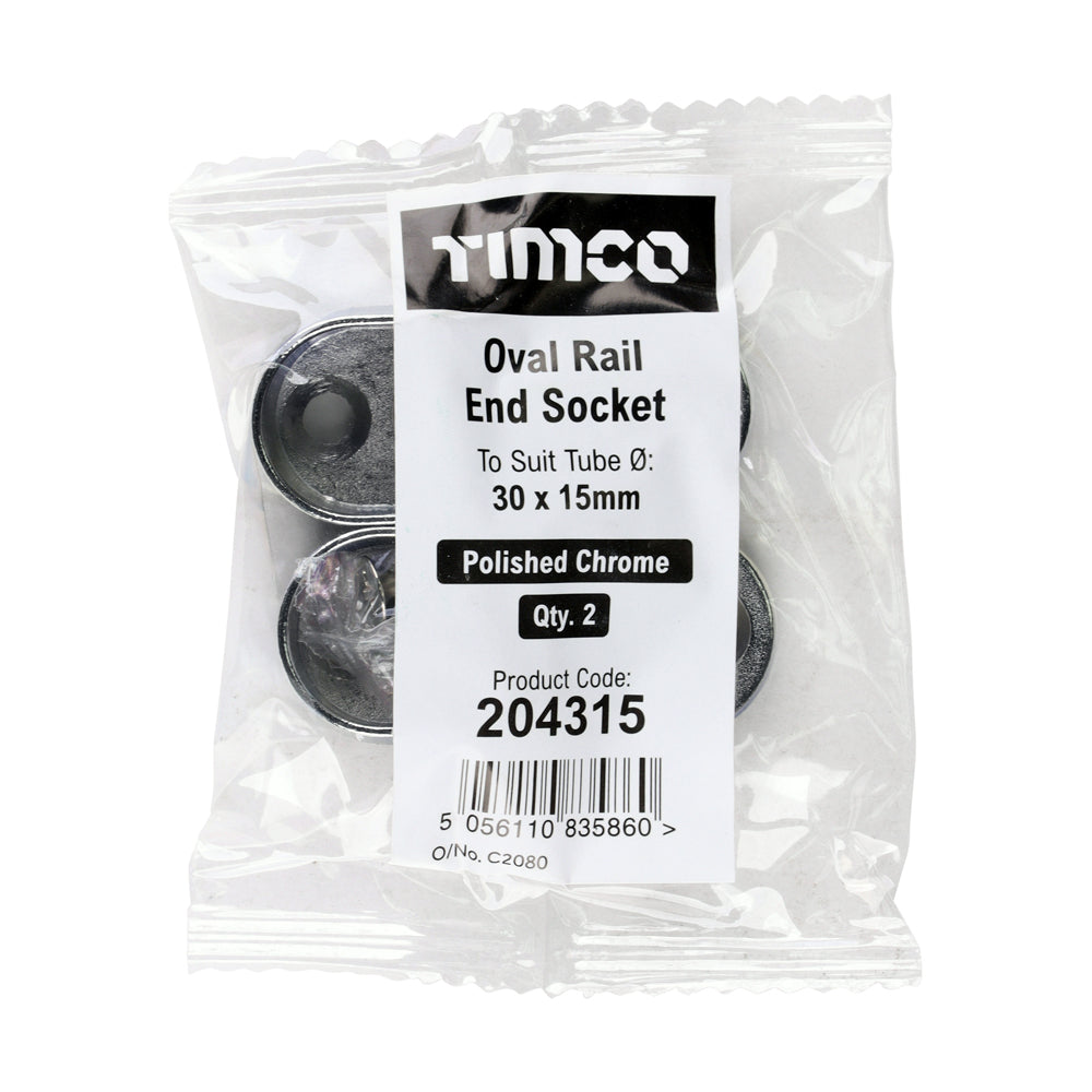 TIMCO End Socket For Oval Tube Polished Chrome - 30 x 15 - Image