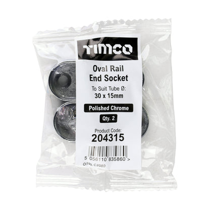 TIMCO End Socket For Oval Tube Polished Chrome - 30 x 15 - Image