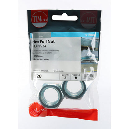 TIMCO Hex Full Nuts DIN934 Silver - M20 - Image