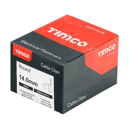TIMCO Round Cable Clips White - To fit 14.0mm - Image