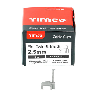 TIMCO Flat & Twin Cable Clips Grey - To fit 2.5mm - Image