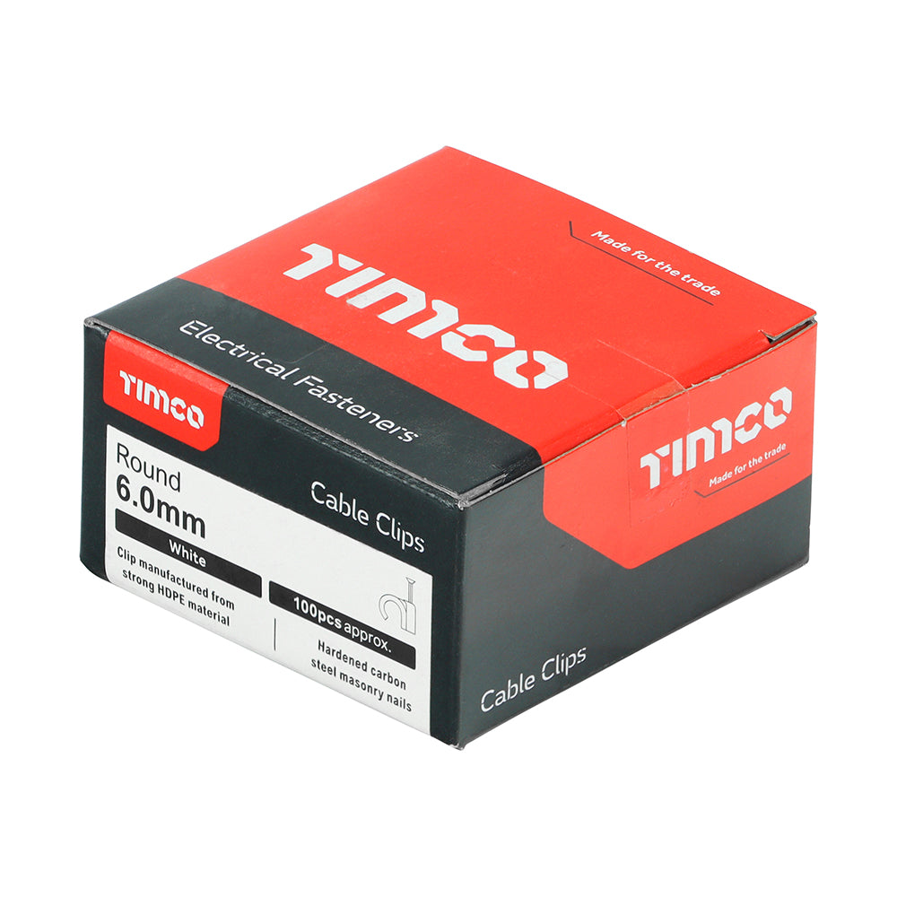 TIMCO Round Cable Clips White - To fit 6.0mm - Image