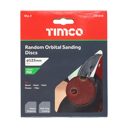 TIMCO Random Orbital Sanding Discs 60 Grit Red - 125mm - Image