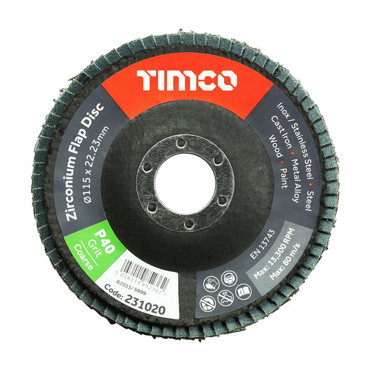 TIMCO Flap Disc Zirconium Type 29 Conical P40 Grit - 115 x 22.23 - Image