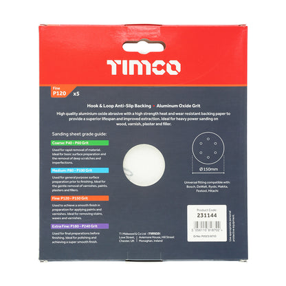 TIMCO Random Orbital Sanding Discs 120 Grit Red - 150mm - Image
