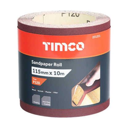TIMCO Sandpaper Roll 120 Grit Red - 115mm x 10m - Image