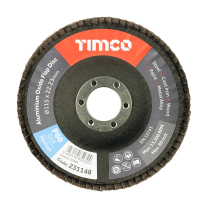 TIMCO Set of Flap Discs Aluminium Oxide Type 29 Conical -80 Grit - 115 x 22.23 - Image