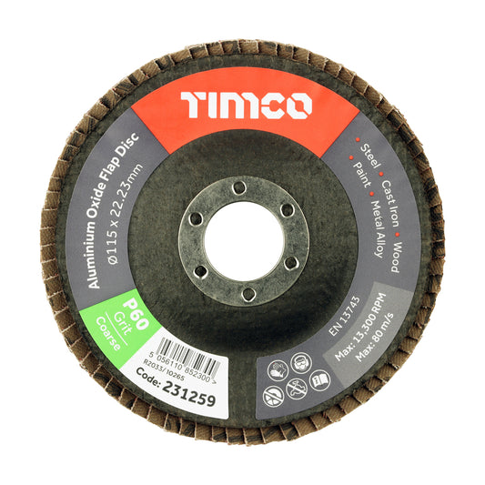 TIMCO Set of Flap Discs Aluminium Oxide Type 29 Conical -60 Grit - 115 x 22.23 - Image