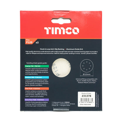 TIMCO Random Orbital Sanding Discs 120 Grit Red - 125mm - Image