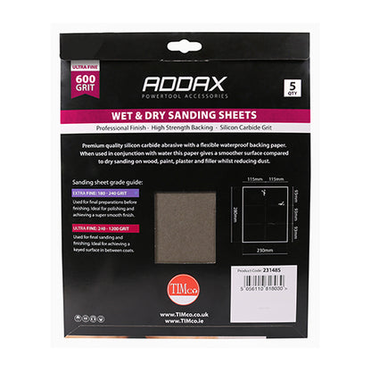 TIMCO Wet & Dry Sanding Sheets 600 Grit Black - 230 x 280mm - Image