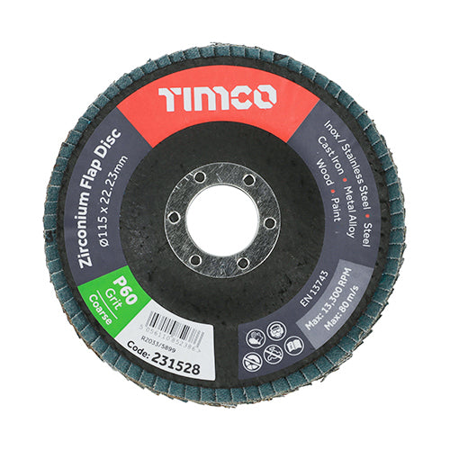 TIMCO Flap Disc Zirconium Type 29 Conical P60 Grit - 115 x 22.23 - Image