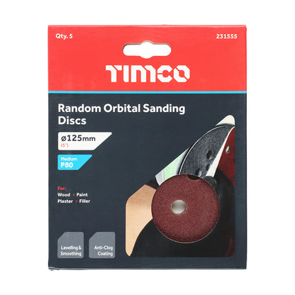 TIMCO Random Orbital Sanding Discs 80 Grit Red - 125mm - Image