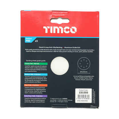 TIMCO Random Orbital Sanding Discs 80 Grit Red - 125mm - Image