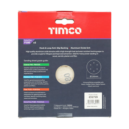 TIMCO Random Orbital Sanding Discs 180 Grit Red - 150mm - Image