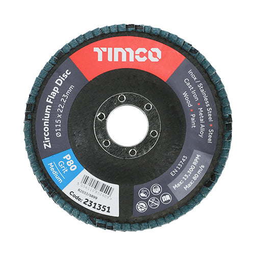 TIMCO Set of Flap Discs Zirconium Type 29 Conical P80 Grit - 115 x 22.23 - Image