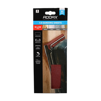 TIMCO 1/3 Sanding Sheets 80 Grit Red Unpunched - 93 x 230mm - Image
