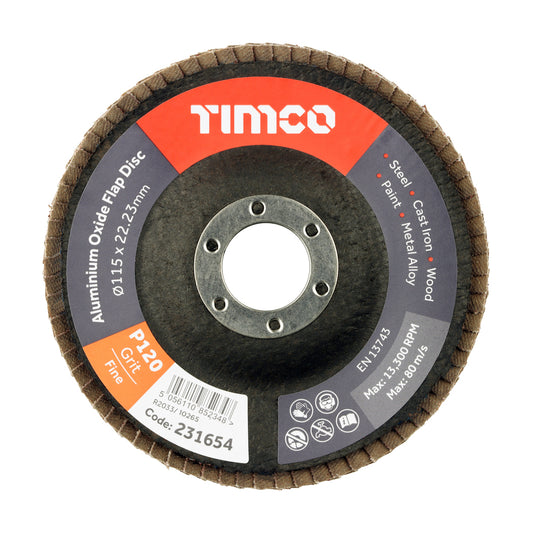 TIMCO Set of Flap Discs Aluminium Oxide Type 29 Conical -120 Grit - 115 x 22.23 - Image