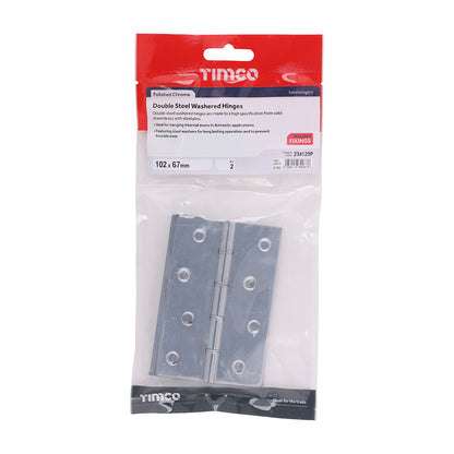 TIMCO Double Steel Washered Butt Hinge - Solid Brass - Polished Chrome - 102 x 67 - Image
