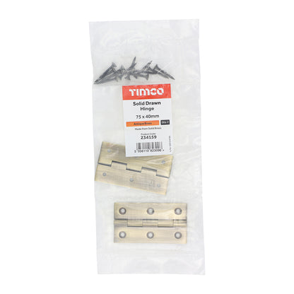 TIMCO Solid Drawn Hinge - Solid Brass - Antique Brass - 75 x 40
