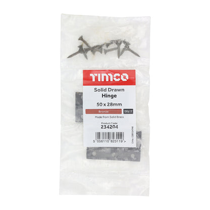 TIMCO Solid Drawn Hinge - Solid Brass - Bronze - 50 x 28