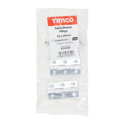 TIMCO Solid Drawn Hinge - Solid Brass - Polished Chrome - 50 x 28