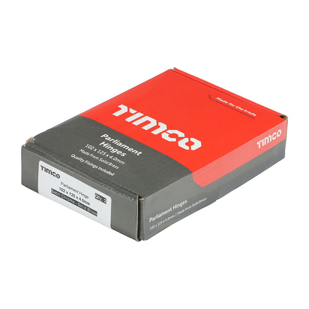 TIMCO Parliament Hinge (488) - Solid Brass - Satin Chrome - 102 x 125 - Image