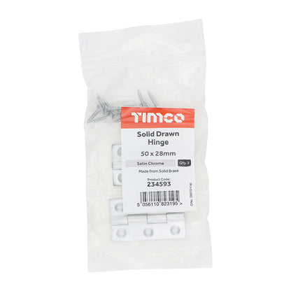 TIMCO Solid Drawn Hinge - Solid Brass - Satin Chrome - 50 x 28