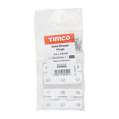 TIMCO Solid Drawn Hinge - Solid Brass - Satin Chrome - 64 x 35