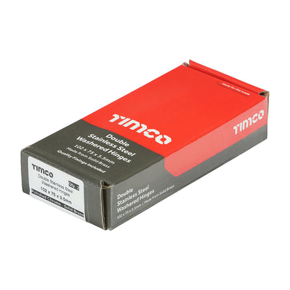 TIMCO Double Stainless Steel Washered Butt Hinge - Solid Brass - Polished Chrome - 102 x 75 - Image