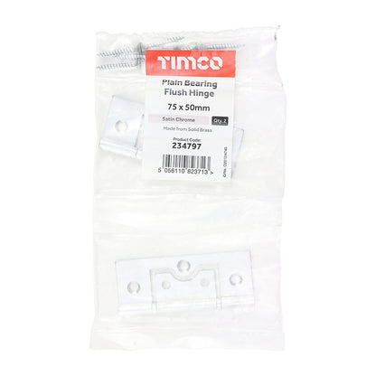 TIMCO Plain Bearing Flush Hinge - Solid Brass - Satin Chrome - 75 x 50