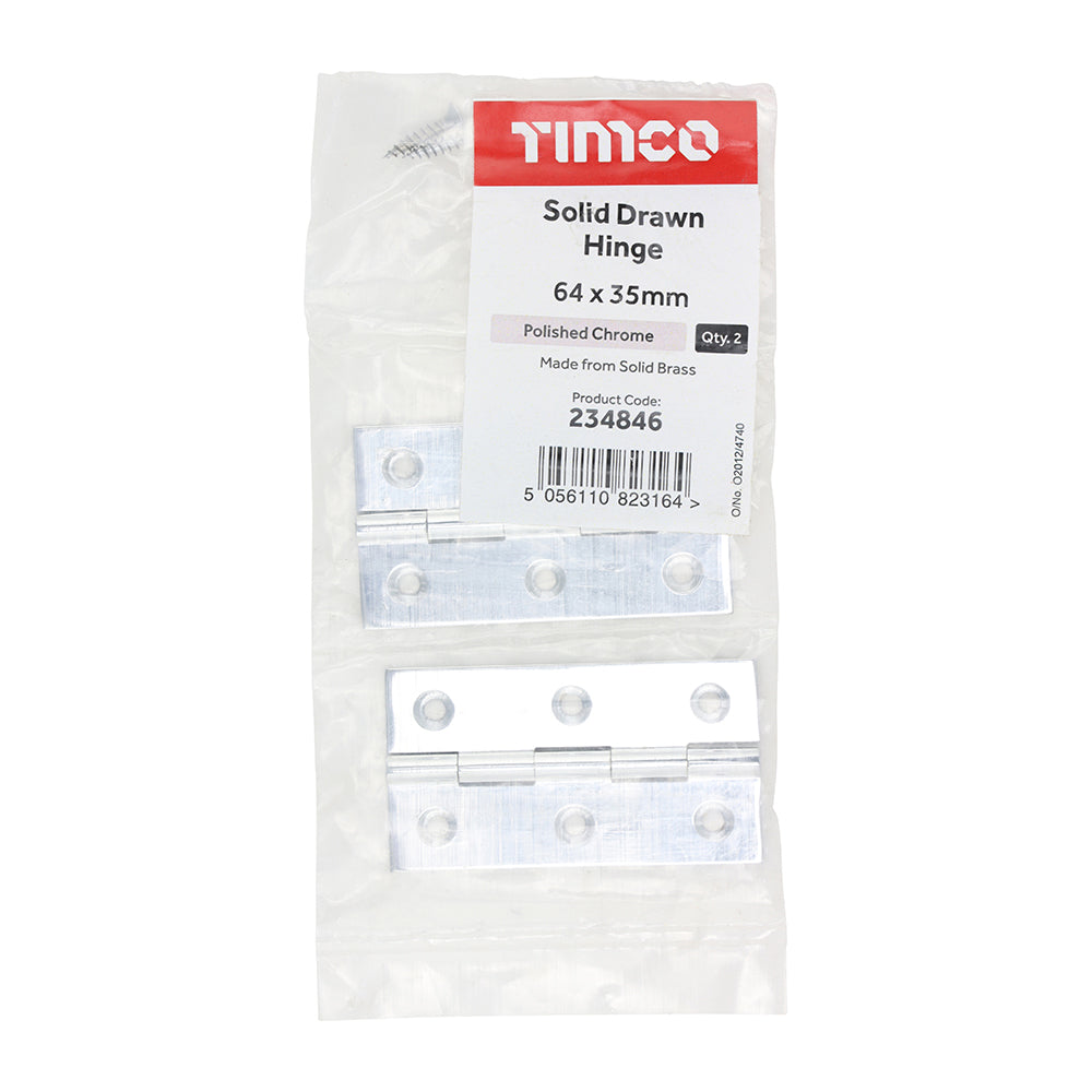 TIMCO Solid Drawn Hinge - Solid Brass - Polished Chrome - 64 x 35