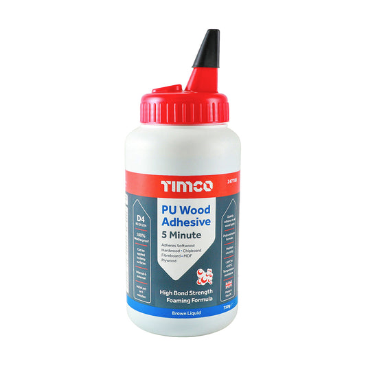 TIMCO 6 in 1 PU Wood Adhesive 5 Minutes Liquid Brown - 750g - Image