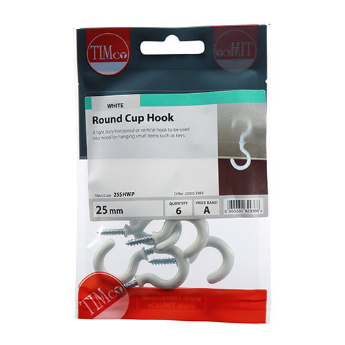 TIMCO Cup Hooks Round White - 25mm - Image