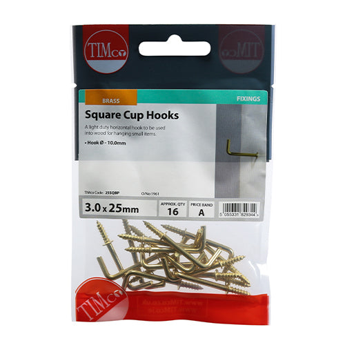 TIMCO Cup Hooks Square Electro Brass - 25mm - Image