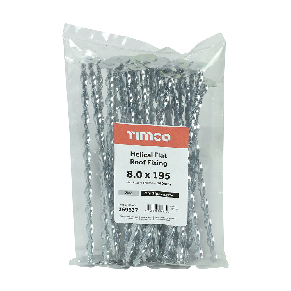 TIMCO Helical Flat Roof Fixing Silver - 8.0 x 195 - Image