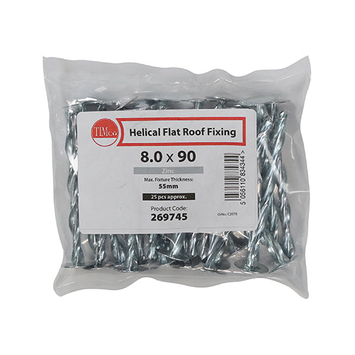 TIMCO Helical Flat Roof Fixing Silver - 8.0 x 90 - Image