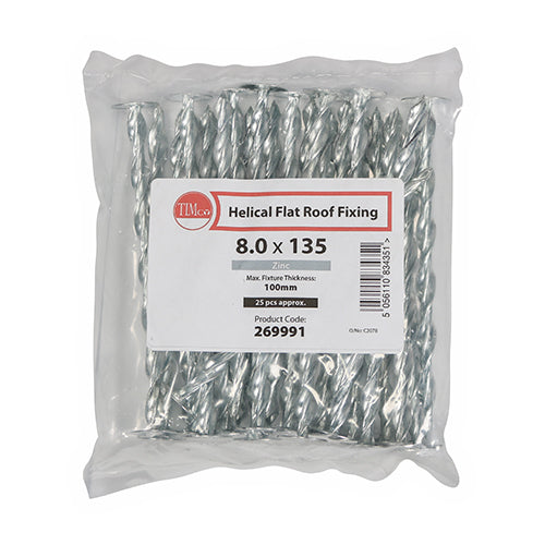 TIMCO Helical Flat Roof Fixing Silver - 8.0 x 135 - Image