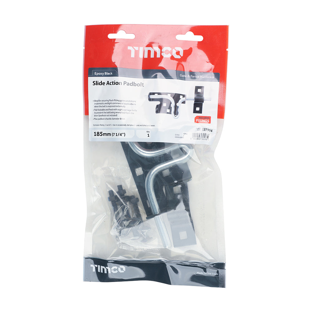 TIMCO Slide Action Padbolt Black - 7.2" - Image